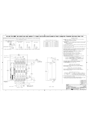 Outline Drawing | ASCO SERIES 200/300 Group G Transfer Switch (ATS/NTS/NDTS/ADTS) | 600-1200 Amps | Open Type | Frame H | Front Connected | 1001394-004