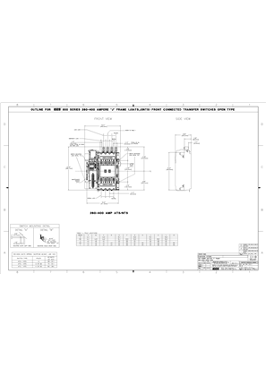 Outline Drawing | ASCO SERIES 300 Group G Transfer Switch (ATS/NTS) | 260-400 Amps | Open Type | Frame J | Front Connected | 1001393-012