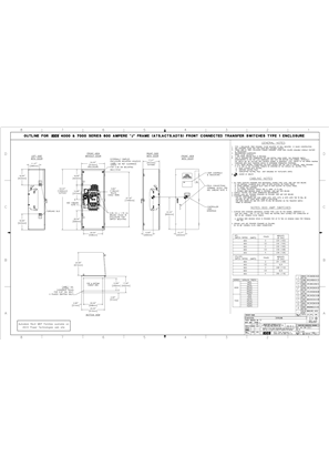 Outline Drawing | ASCO 4000/7000 SERIES Transfer Switch (ATS/ACTS/ADTS) | 600 Amps | Type 1 | Frame J  | Front Connected | 780146