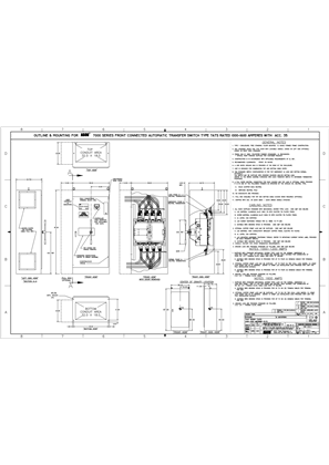 Outline Drawing | ASCO 7000 SERIES Automatic Transfer Switch (ATS WITH ACC.35) | 1000-1600 Amps | Type 1 | Frame G | Front Connected | 619413-001
