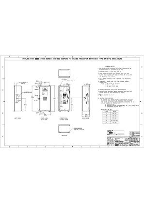 Outline Drawing | ASCO 7000 SERIES Automatic Transfer Switch (ATS) | 260-400 Amps | Type 3R/4/12 | Frame E | 623188-002