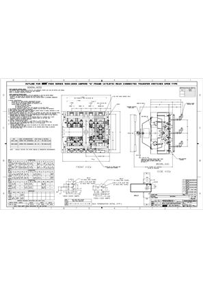 Outline Drawing | ASCO 7000 SERIES Transfer Switch (ATS/NTS) | 1000-2000 Amps | Open Type | Frame G | Rear Connected | 619590-001