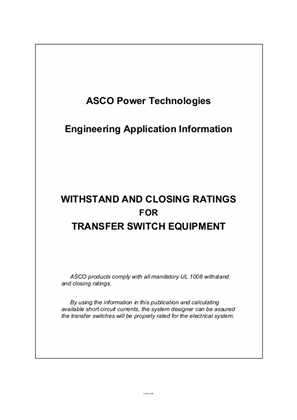 ASCO Power Technologies Engineering Application Information - Withstand and Closing Ratings for Transfer Switch Equipment
