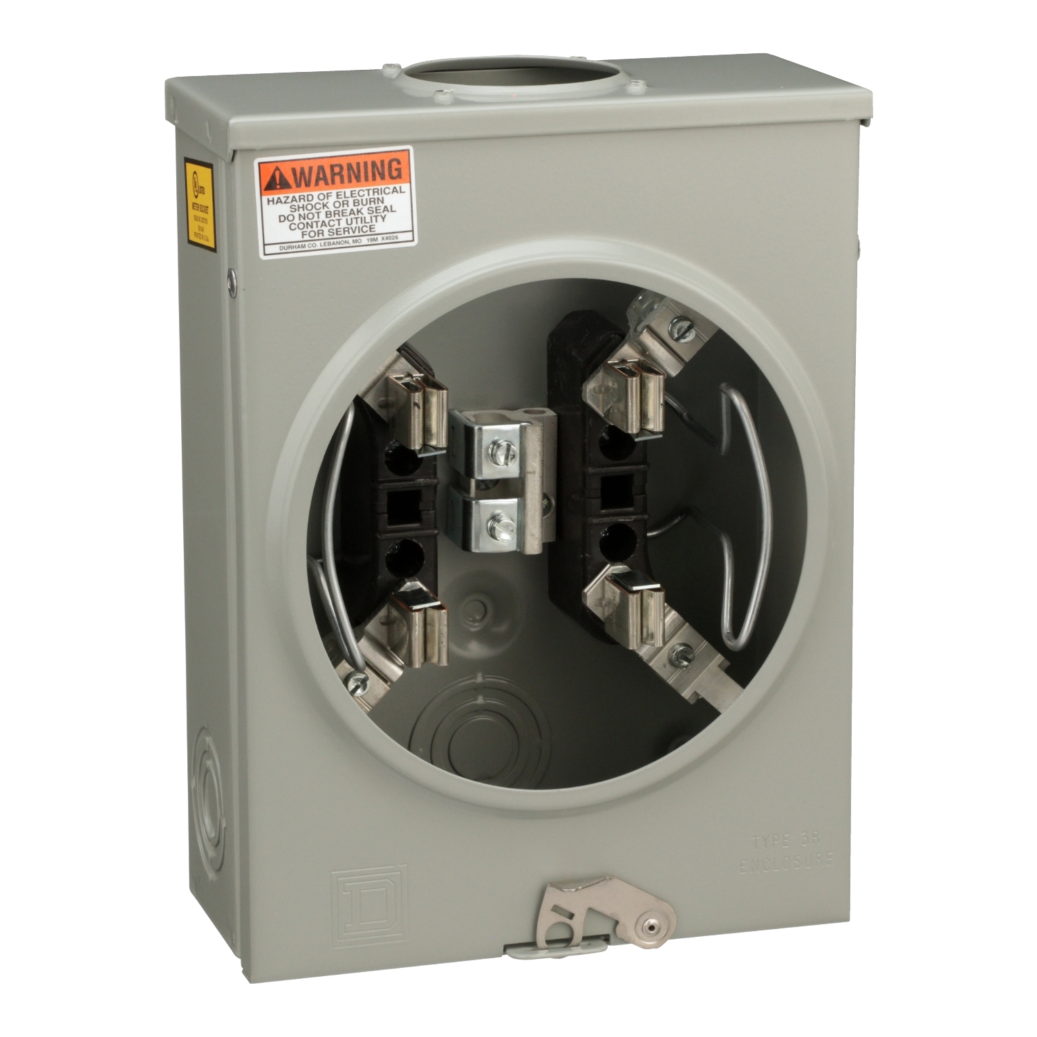 Individual meter socket, ringless socket, horn bypass, 4 jaws no release, OH, UG, 125 A, up to 600 VAC single phase 3W