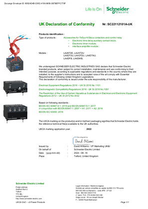 UKCA Declaration TeSys K_TeSys Deca_LA2KT_LA4DT_LA4DFB_LA4DWB