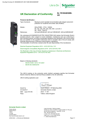 UKCA Declaration of Conformity Schneider Electric