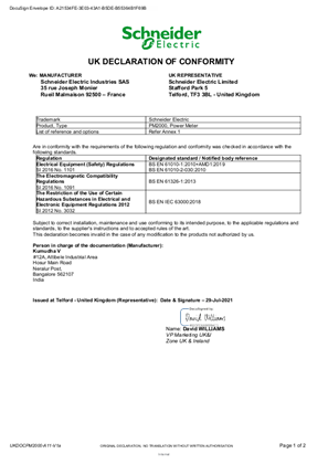 UK DECLARATION OF CONFORMITY PM2000