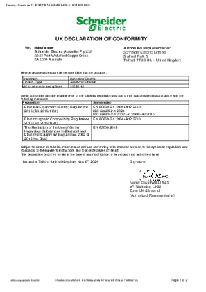 Schneider, SpaceLogic C-Bus 5504DHD electronic dimmer, UK declaration of Conformity