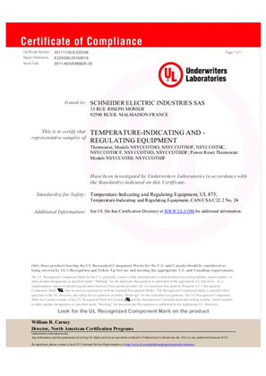 UL_Certifcate_of_Compliance_Climasys_Mechanical_thermal_control_devices