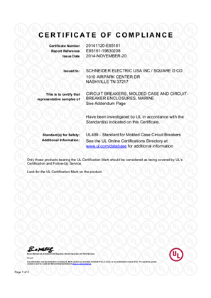 Masterpact NT, Certificate, UL