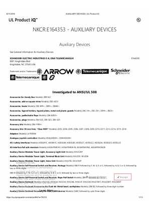 UL Certificate E164353 NKCR Auxiliary Devices