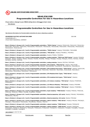 Modicon, TM2xx, Certificate, cULus, Hazardous Location