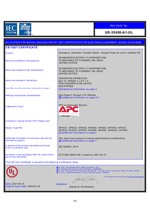 CB Certificate AP44XX Series ATS