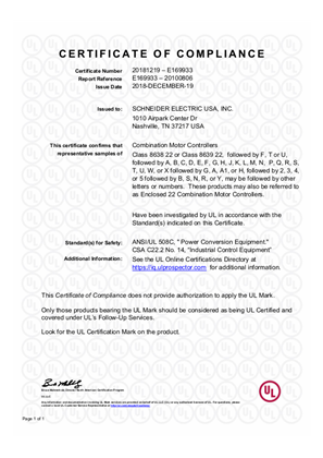 Altistart 22, Certificate, UL