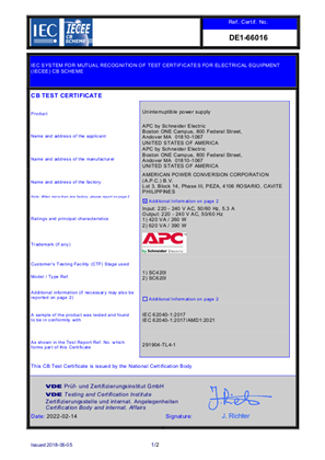 VDE CB Certificate SC420I