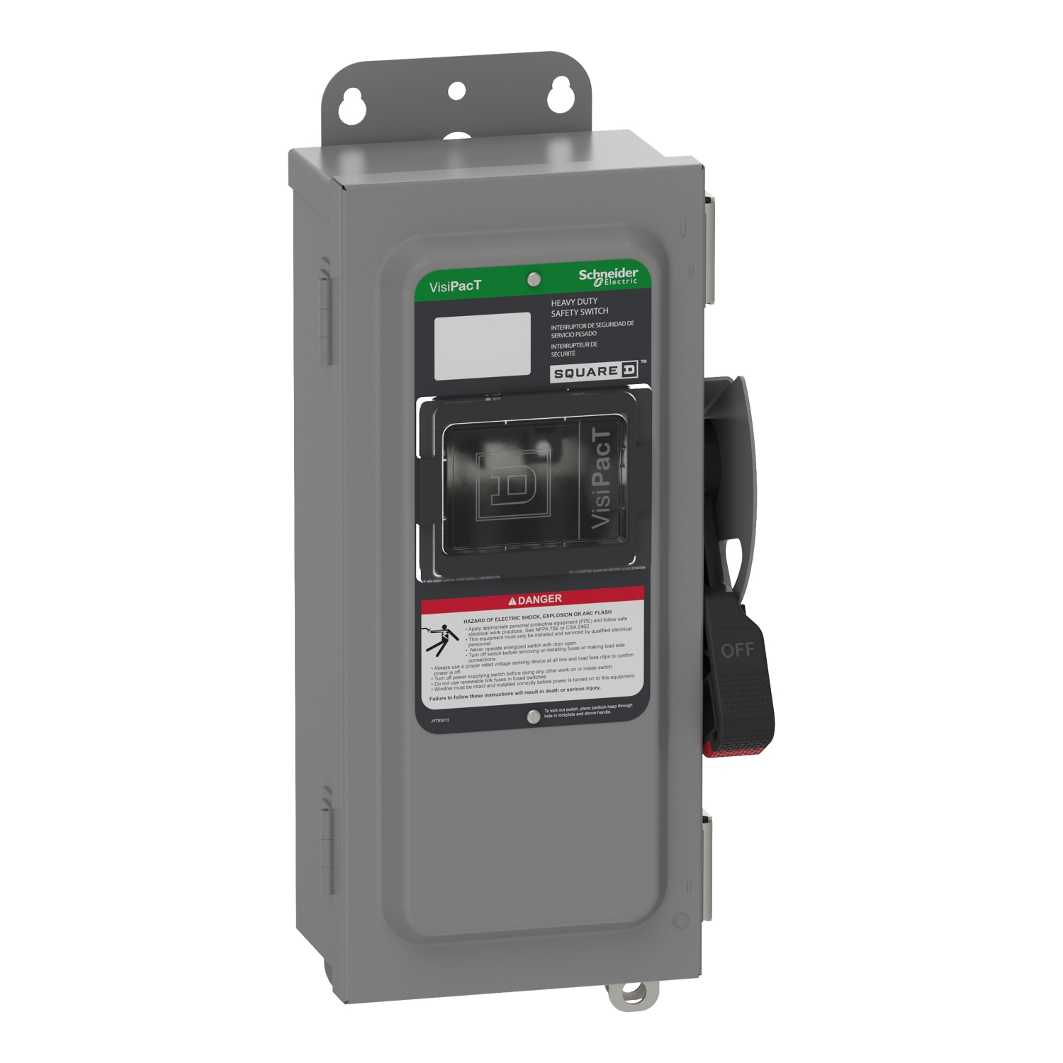 Safety switch, VisiPacT, heavy duty, unfused, viewing window, NEMA 12, 600V, 30A, 3 pole, ground lugs