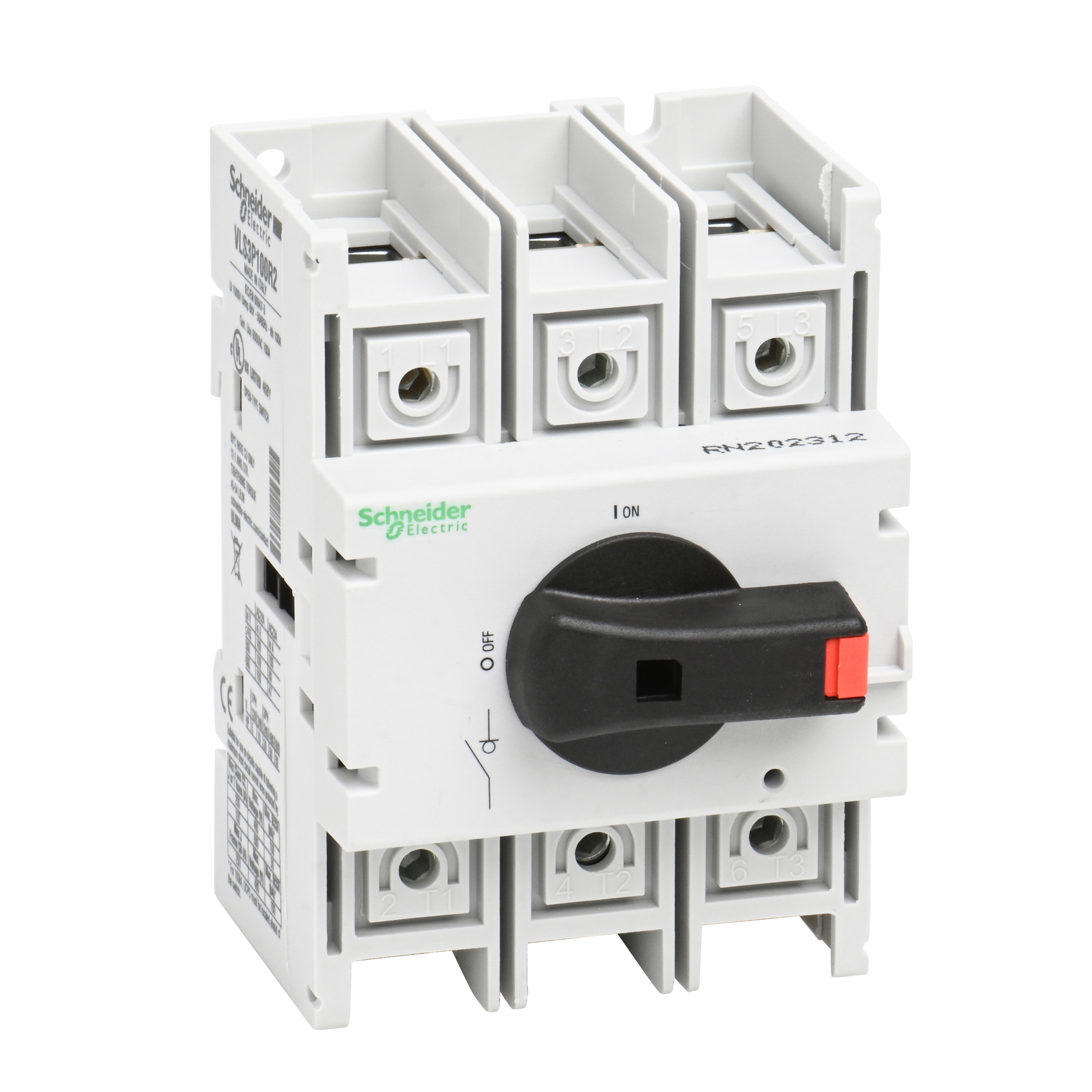Disconnect switch, TeSys VLS, body switch, 100A, 50HP at 480VAC, UL98, three phase, 50kA SCCR, size 2, DIN rail mount