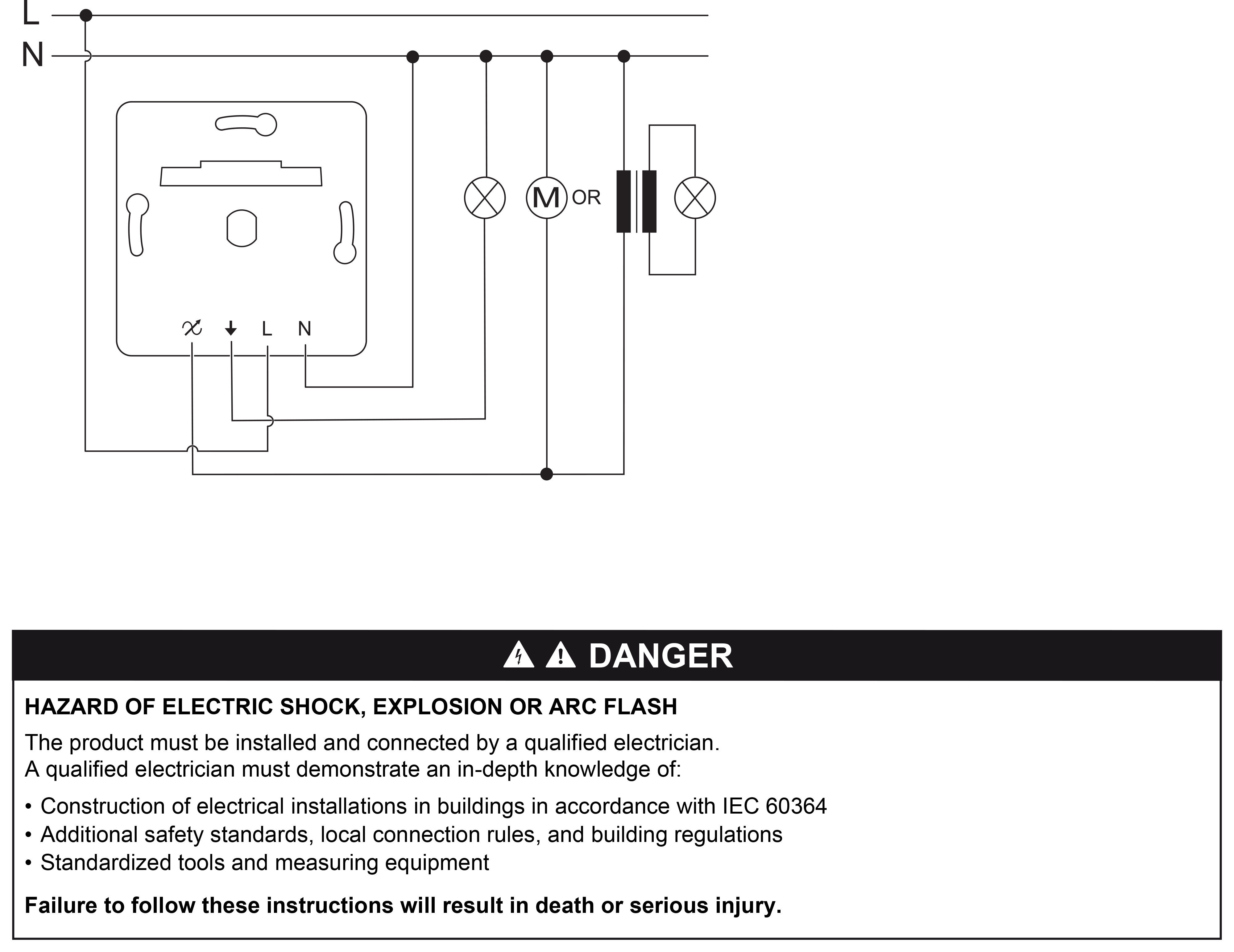 Merten, Rotary dimmer for inductive load, wiring diagram (en) Technical