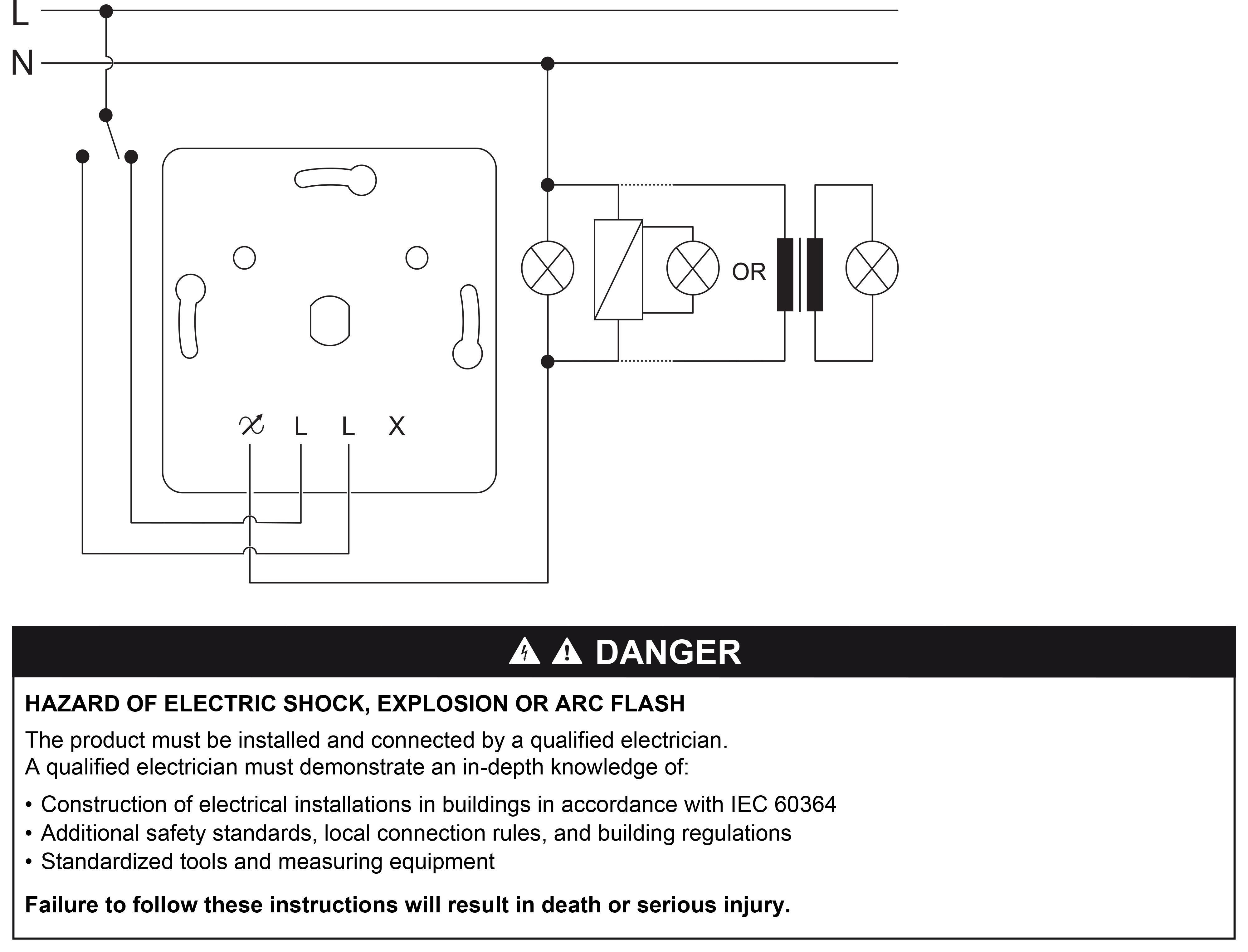 Merten, Rotary dimmer, twoway universal, wiring diagram (en) Technical