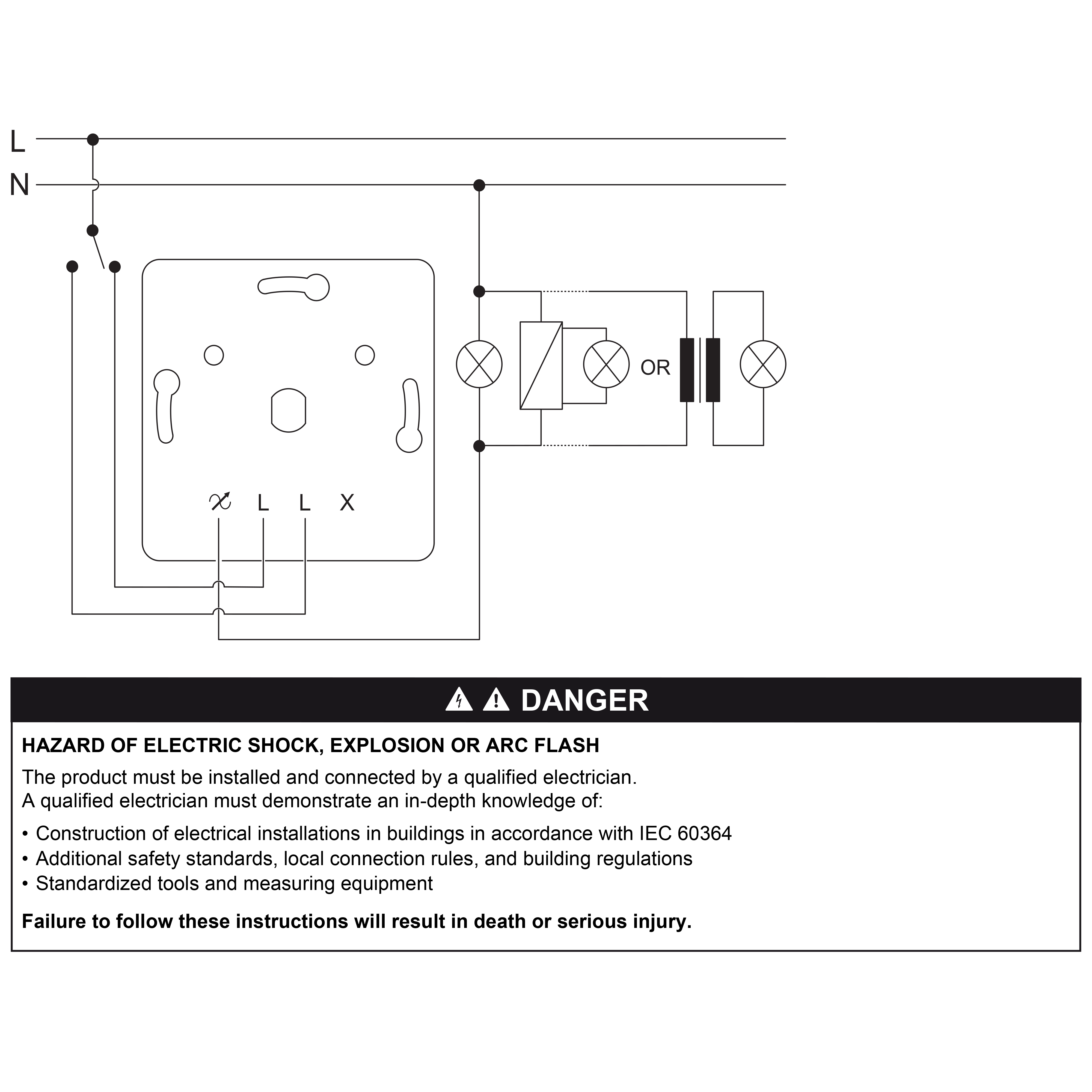 Merten, Rotary dimmer, twoway universal, wiring diagram (en) Technical