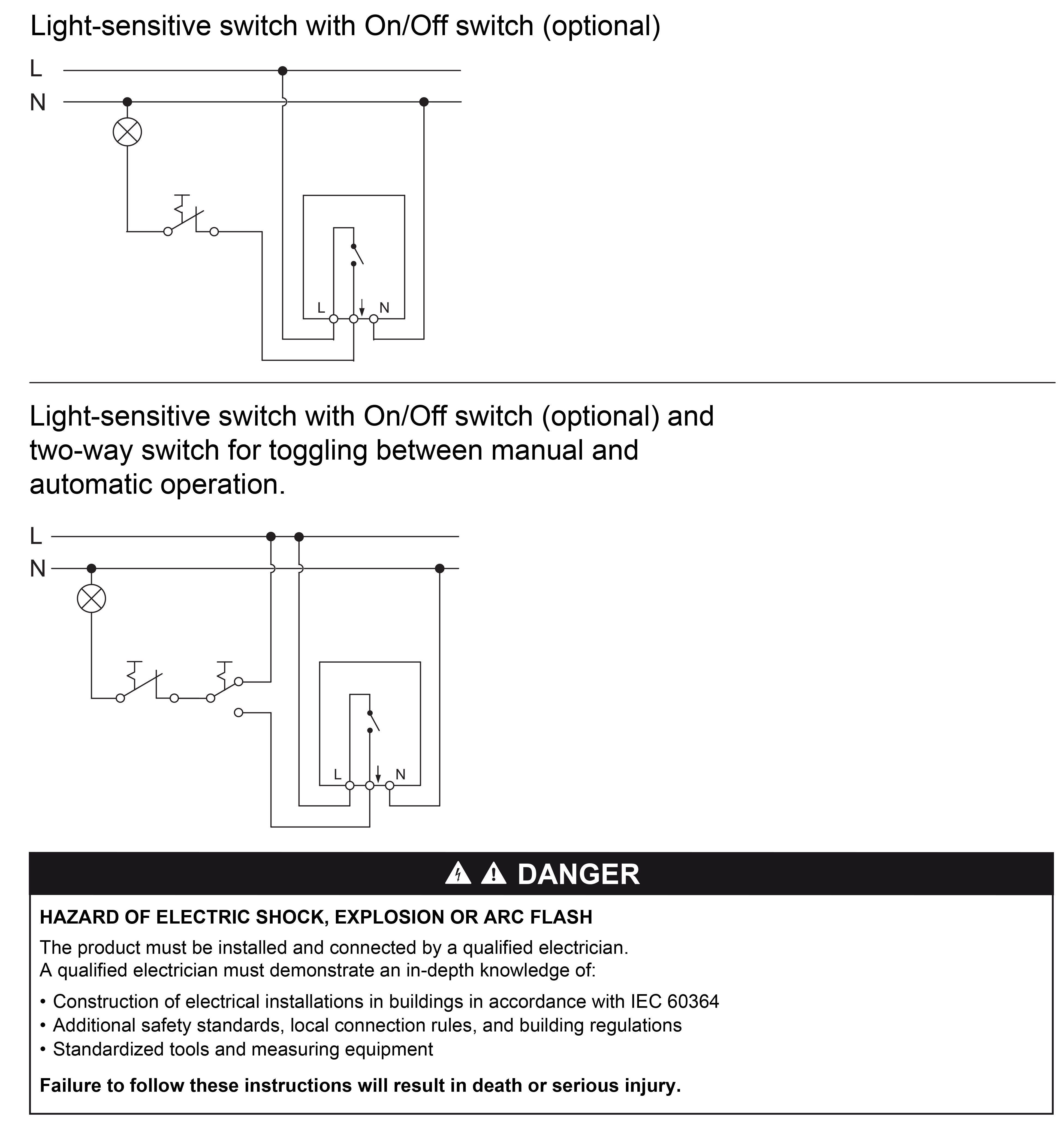 ARGUS lightsensitive switch, wiring diagram (en) Technical