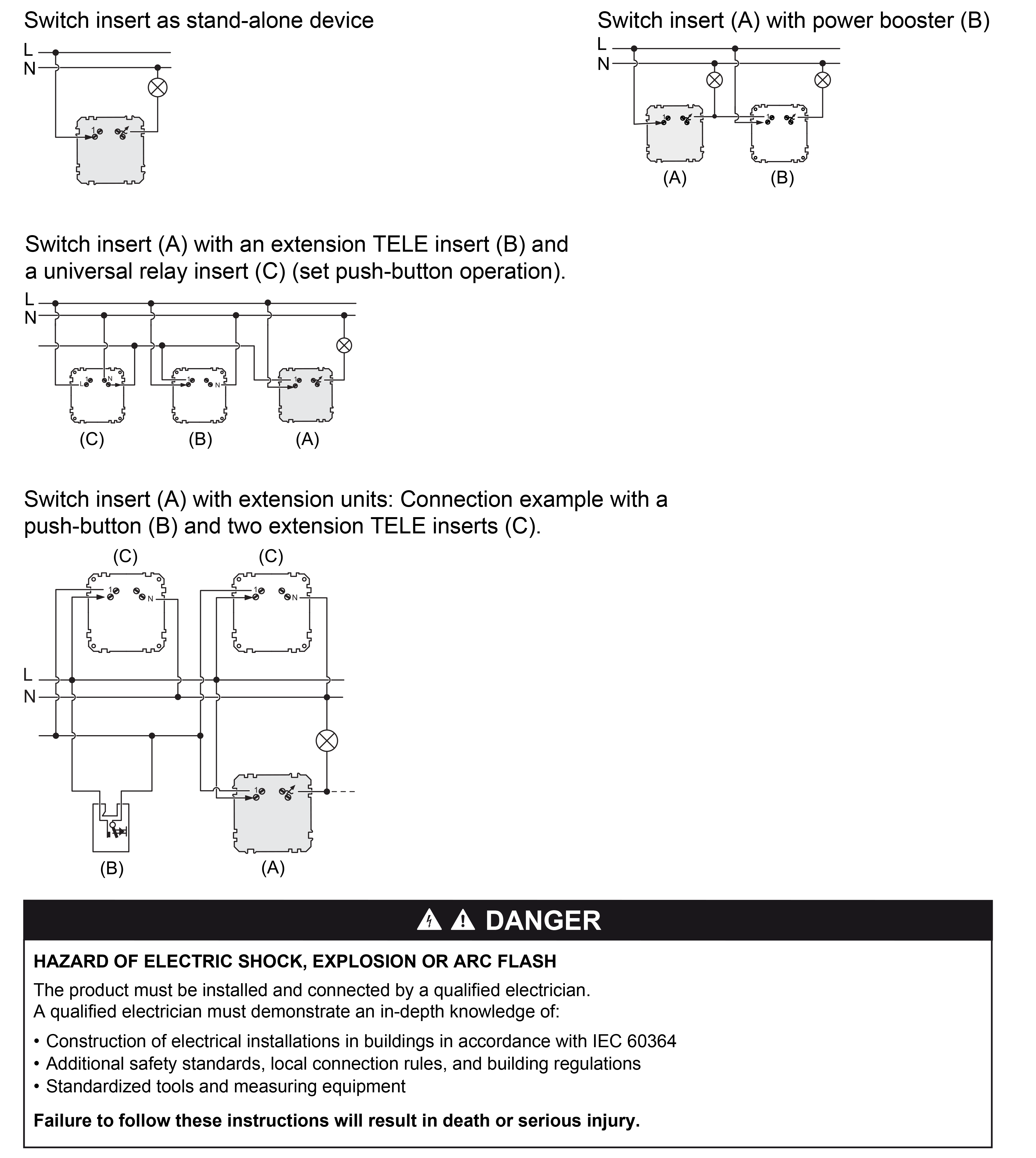 Merten, Electronic switch insert, wiring diagram (en) Technical