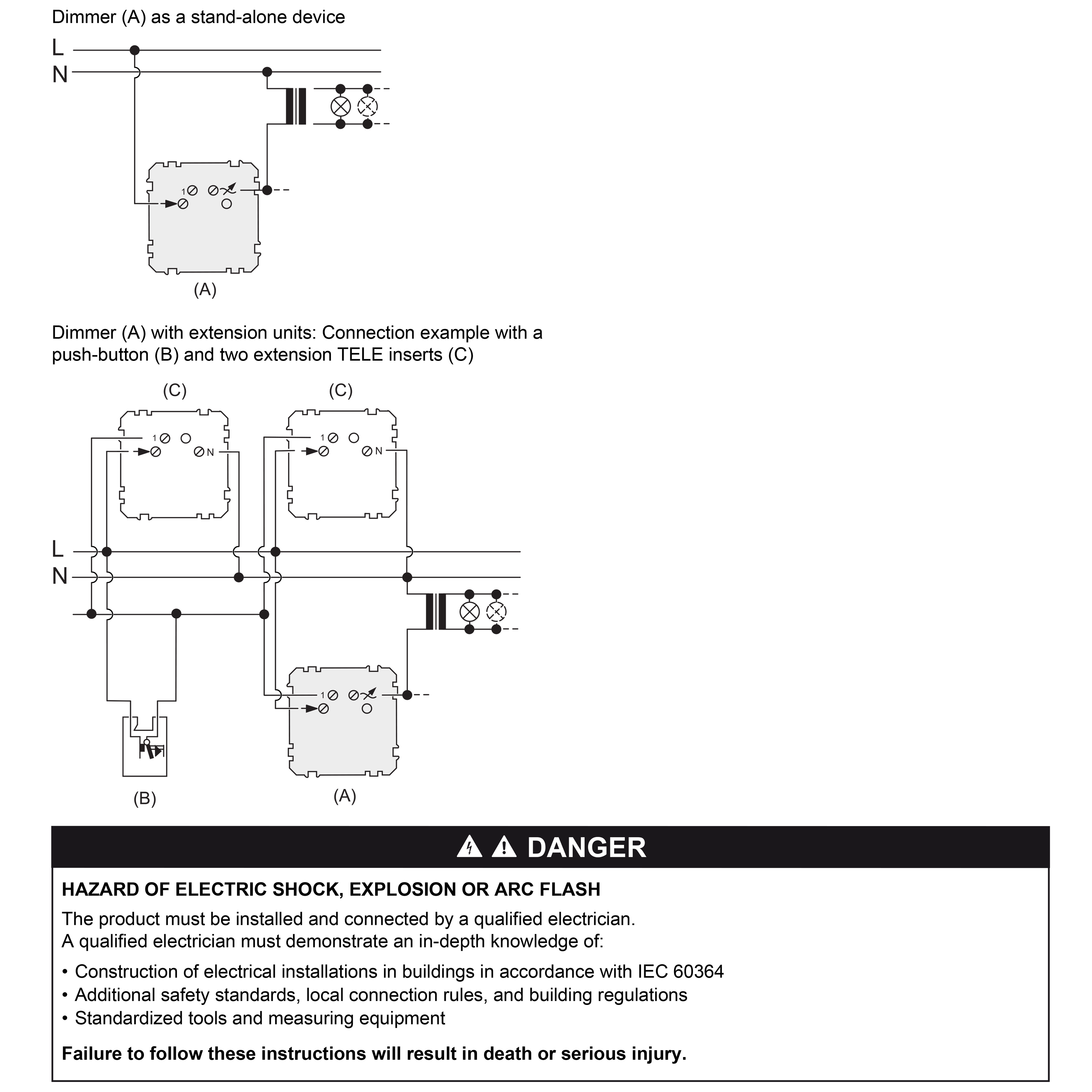 Merten, Dimmer, wiring diagram (en) Technical illustration Schneider