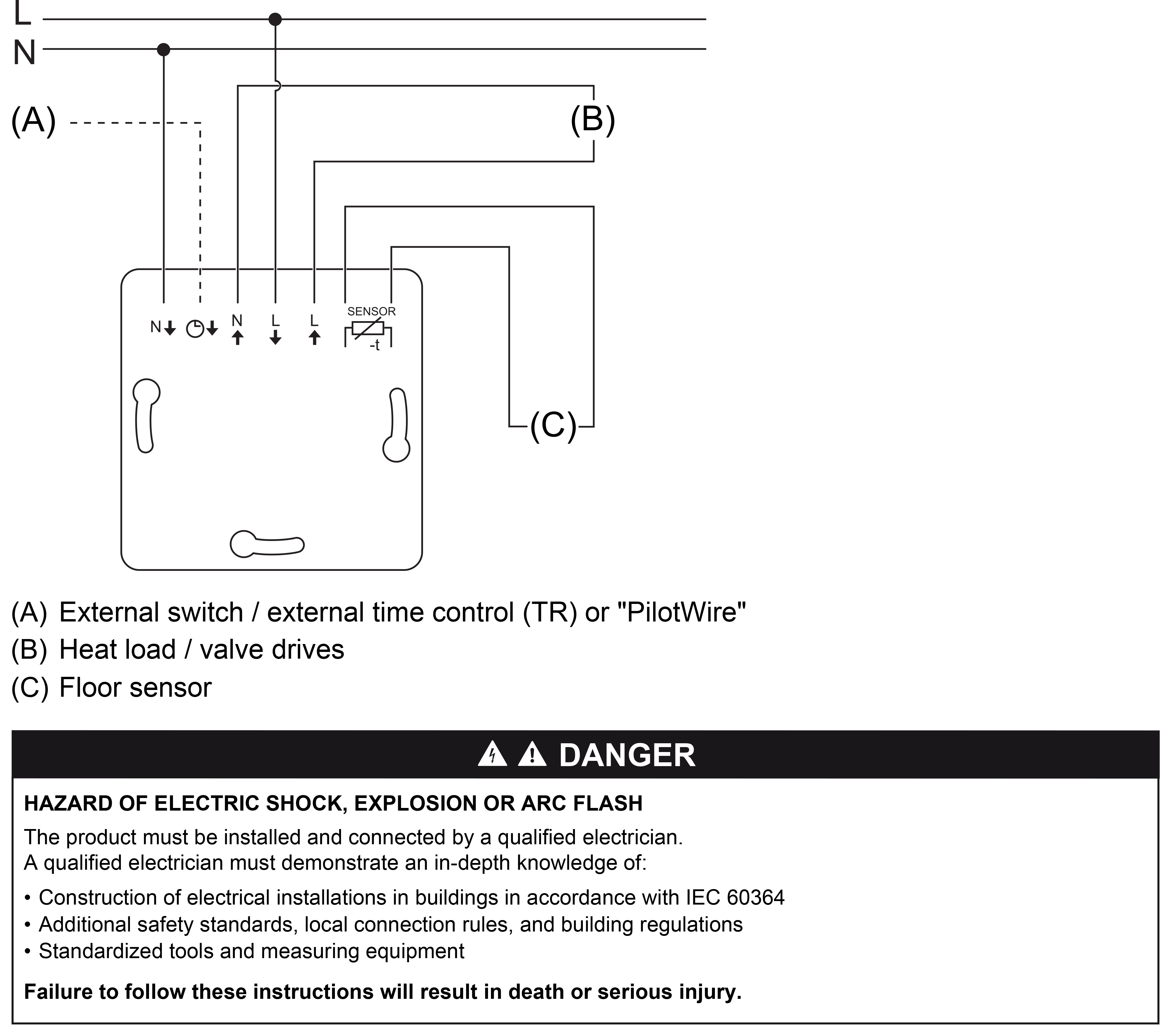 Merten, Programmable universal temperature control unit, wiring diagram