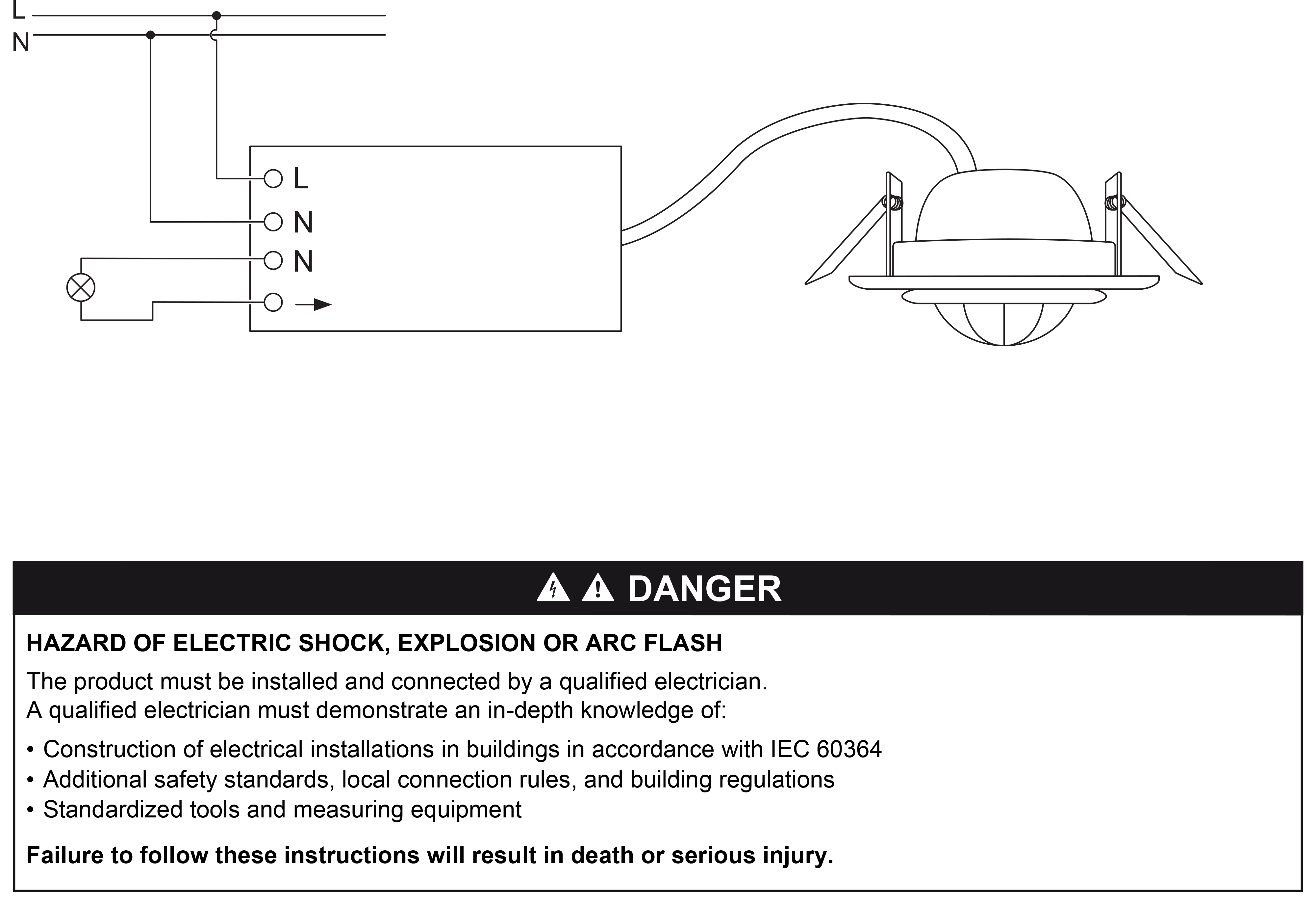 ARGUS standard indoor, false ceiling, wiring diagram (en) Technische