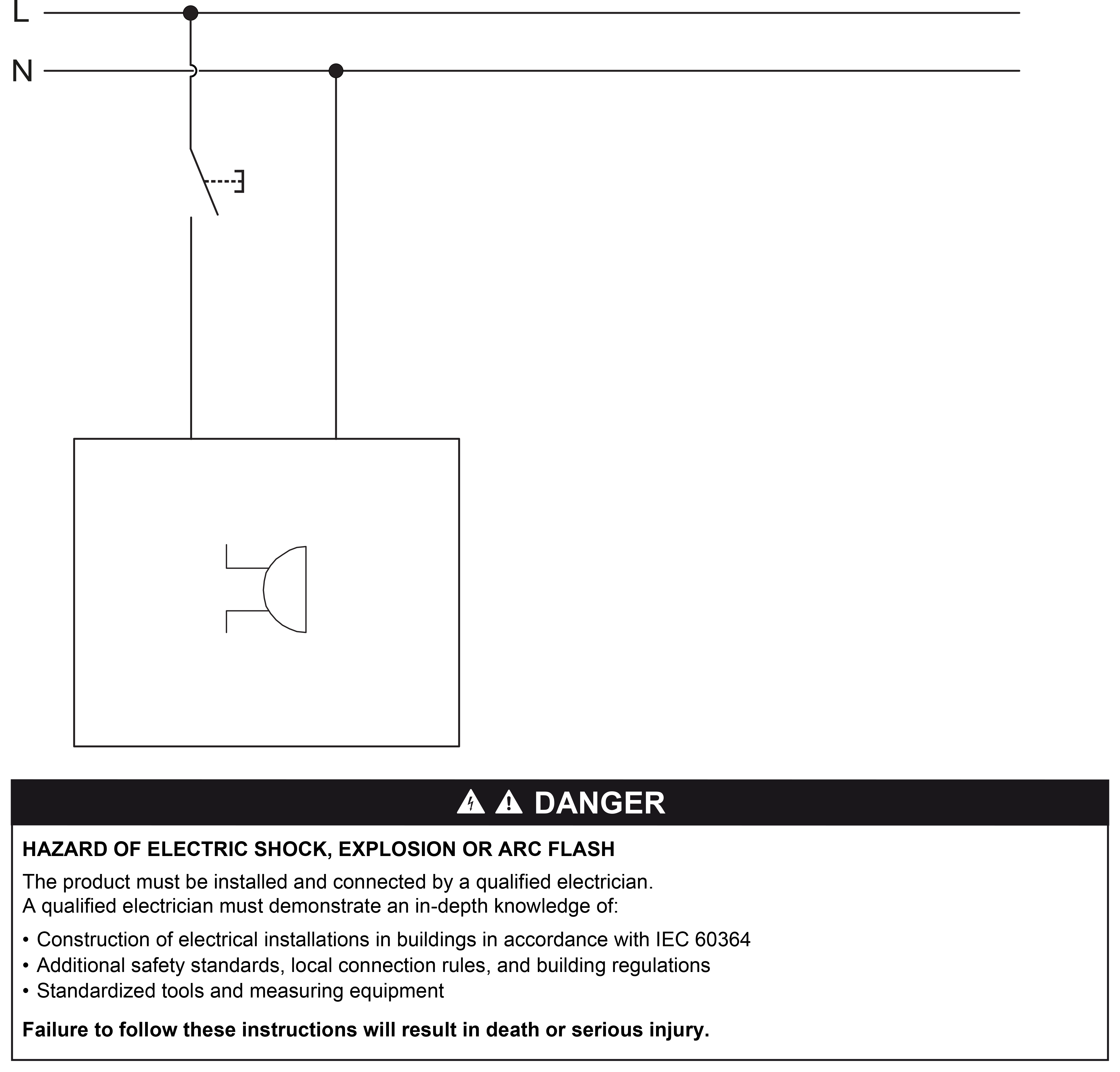 Buzzer insert 230 V, wiring diagram (en) Technical illustration