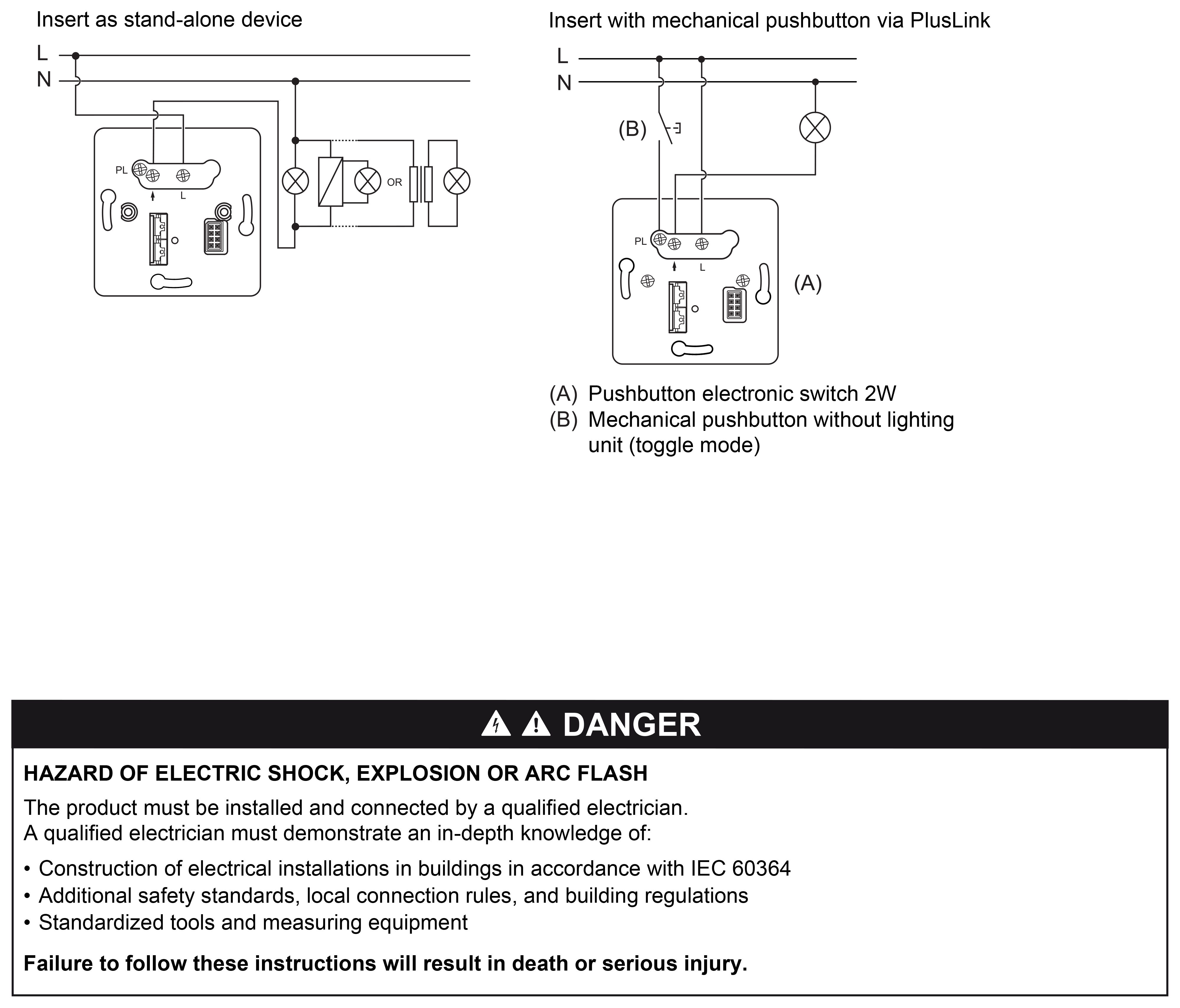 Electronic switch insert, Pluslink, wiring diagram (en) Technical