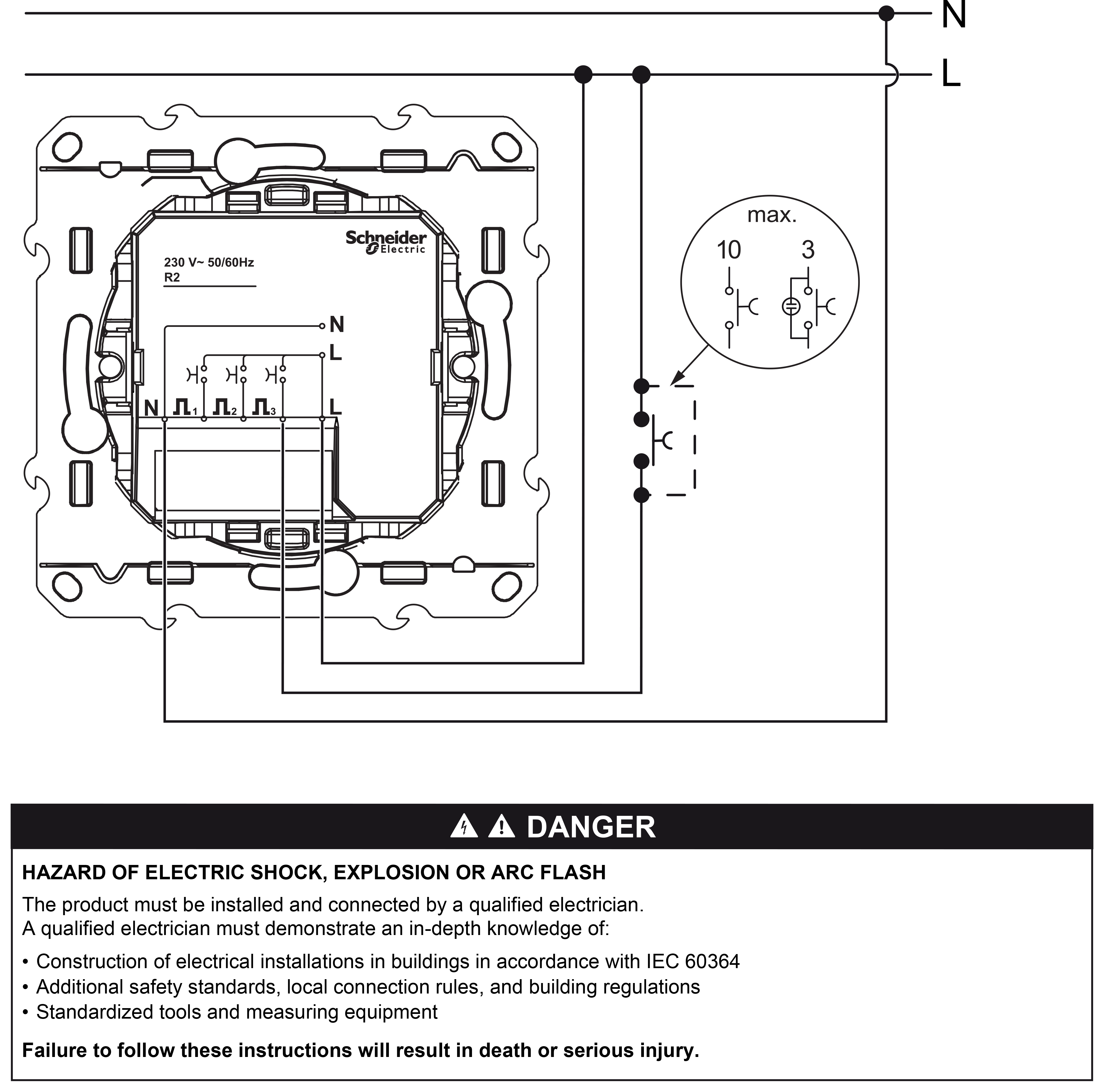 Odace, electronic doorbell, wiring diagram (en) Technical illustration