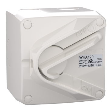 Weathershield, Switch, 1 Gang, 1 Pole, 20A/16AX, 250VAC, IP66