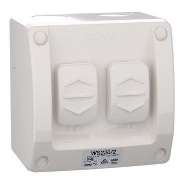 Weathershield, Switch, 2 Gang, 16AX, 250VAC, IP66