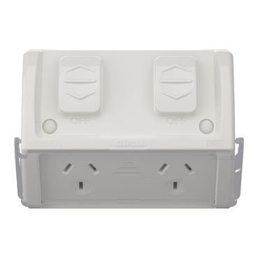 Twin Switched Socket Outlet, 10A, with Flap - Image