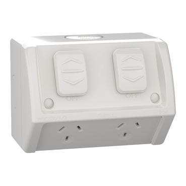 Twin Switch Socket Outlet, 250V, 10A, Weather Proof, Standard Size