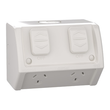 Twin Switch Socket Outlet, 250V, 10A, Weather Proof