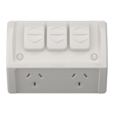 Twin Switched Socket Outlet, 10A, with Extra Switch - Image