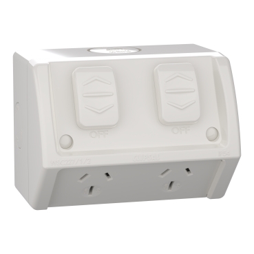 Twin Switch Socket Outlet, 250V, 15A, Weather Proof