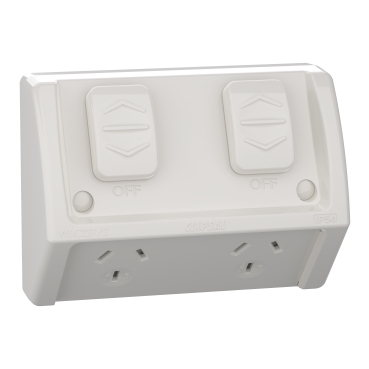 Twin Switch Socket Outlet, 250V, 10A, Weather Proof, Flush Mount