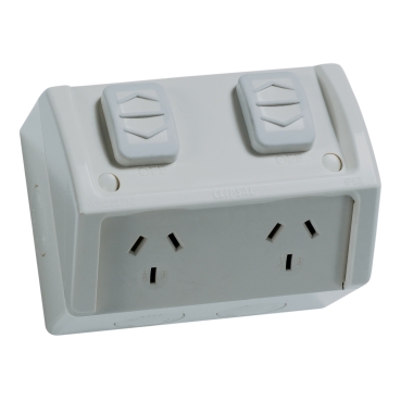 Weathershield Clipsal Outdoor switches and power points. Constructed with temperature resistance and heavy-duty plastics, this range can withstand frozen snowfields through to desert heat.