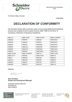 Metal Clad, Wilco Rowco, Declaration of Conformity