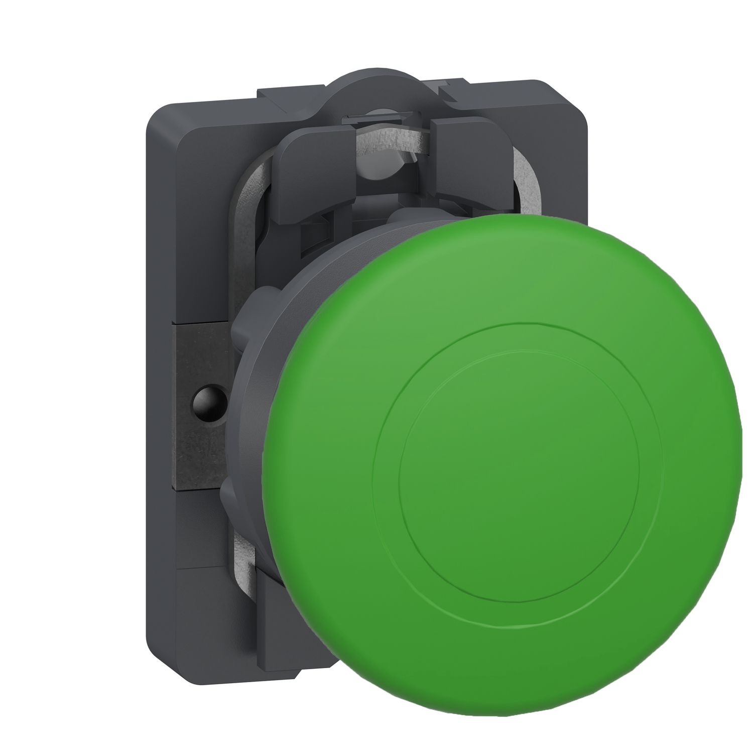 Complete push button of DIA40, Easy Harmony XA2, plastic mushroom head, 22mm, green, 1NO, spring return, unmarked