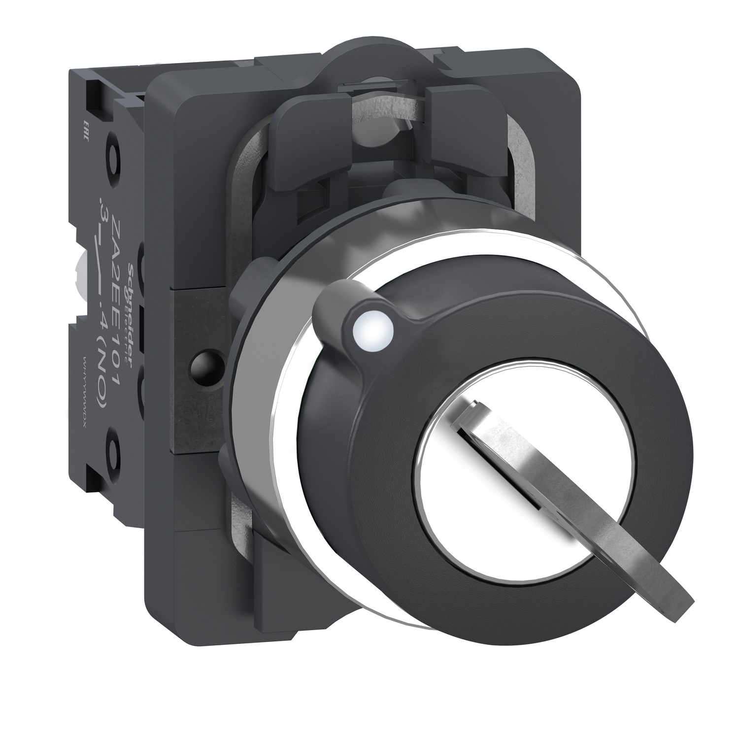 Complete key switch, Easy Harmony XA2, plastic head, 22mm, 2 positions, 2 sides pull-out, 2NO, stay put
