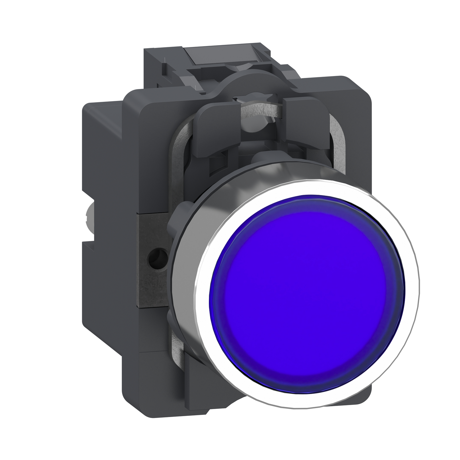 Complete illuminated push button, Easy Harmony XA2, plastic head, 22mm, blue, 1NO, AC/DC 24V, spring return