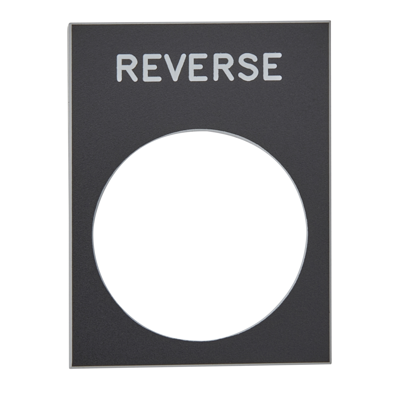 Marked legend, Harmony XAC, nameplate, 30 x 40mm, plastic, black, 22mm push button, white marked REVERSE