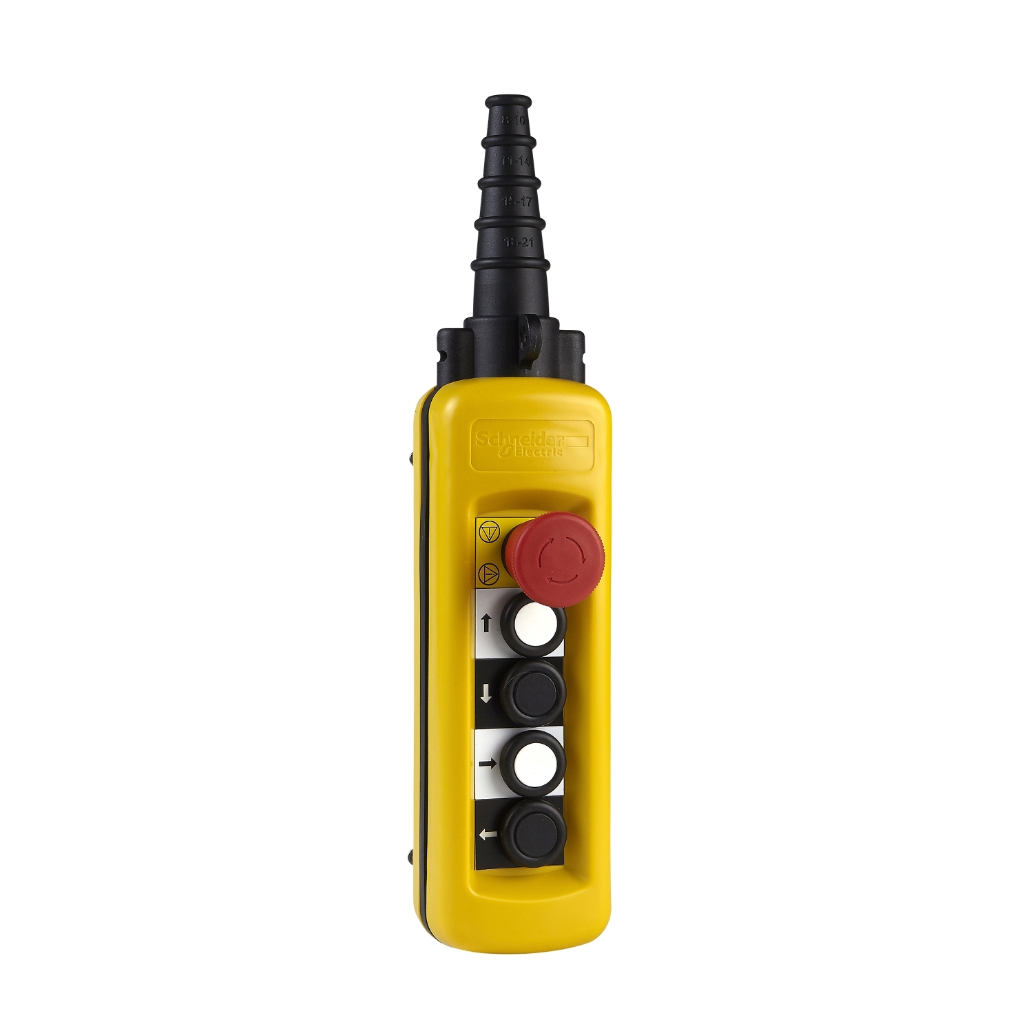 Harmony XAC, Pendant control station, plastic, yellow, 4 push buttons, 1 emergency stop