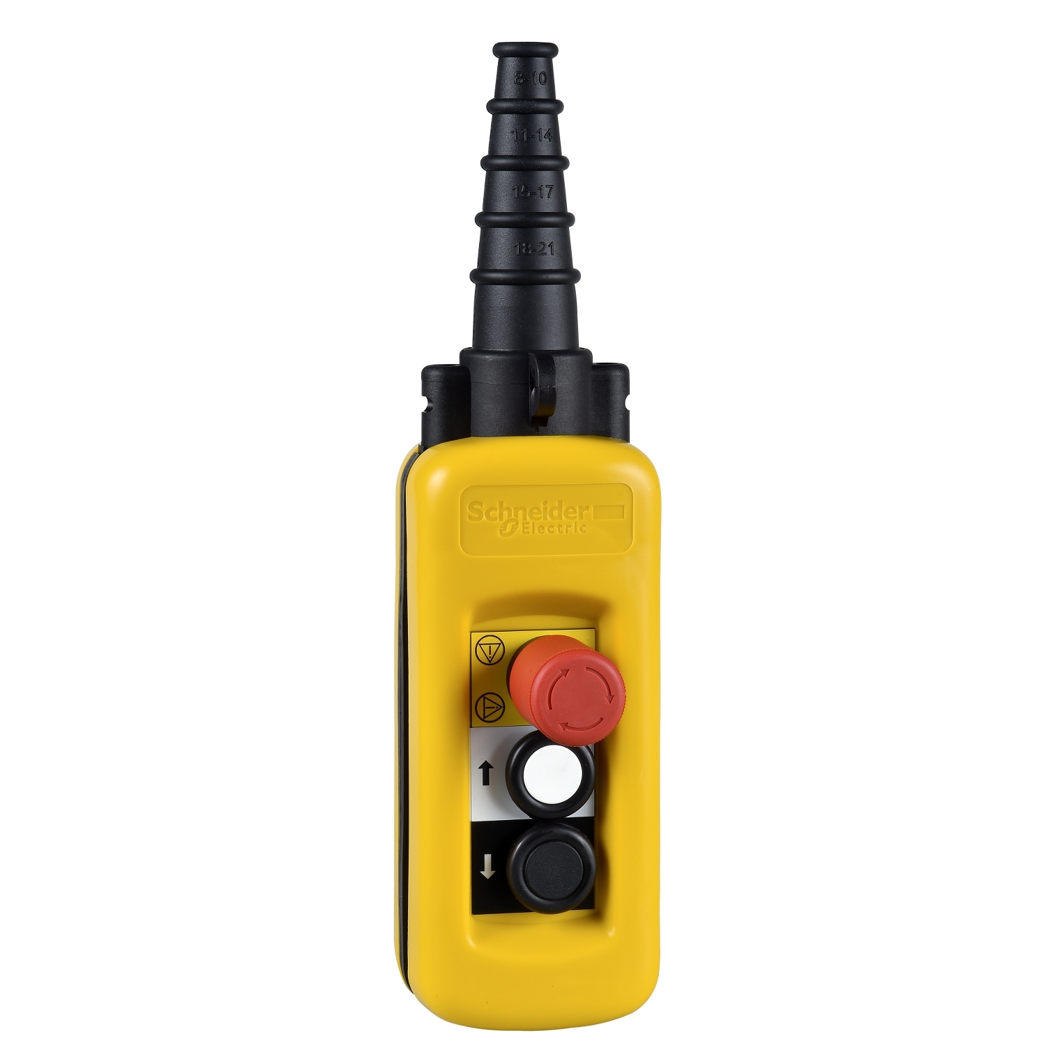 Pendant control station, Harmony XAC, plastic, yellow, 2 push buttons with NO+NC, 1 emergency stop NC