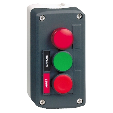 Harmony XALD tokozott nyomógomb, 1 zöld - 1 piros nyomógomb - 1 piros 24V LED lámpa, 1NO+1NC, 'M