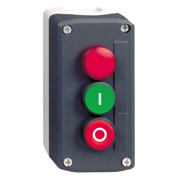 dark grey station - green flush/red flush pushbuttons Ø22 and red pilot light / Green ''I'' 1 NO - red ''O'' 1 NC